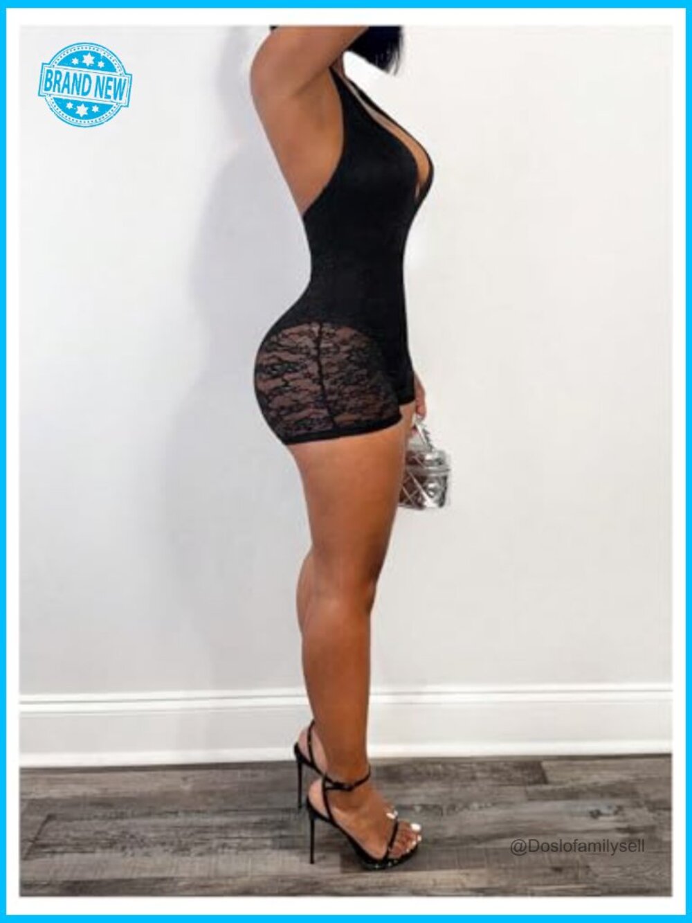 Lace Halter Romper Deep V Neck Backless Bodycon Short Jumpsuit Rave Clubwear - Picture 5 of 6
